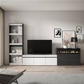 Muebles de Salón para TV, Blanco y negro , Chimenea eléctrica