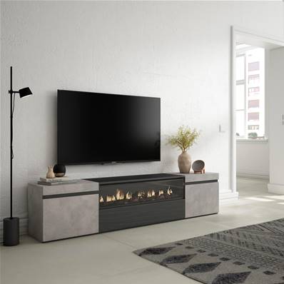 Mueble TV, Televisión, Cemento, Chimenea eléctrica