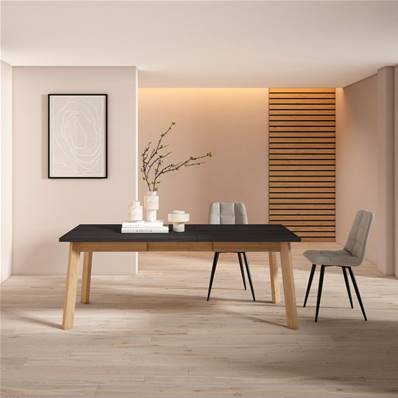 Mesa Comedor, Negro y roble, Patas de madera