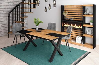 Mesa de Comedor, 170, Roble y Negro, Estilo Industrial