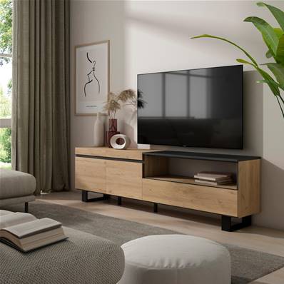 Mueble TV, Televisión, Roble y negro, Diseño industrial