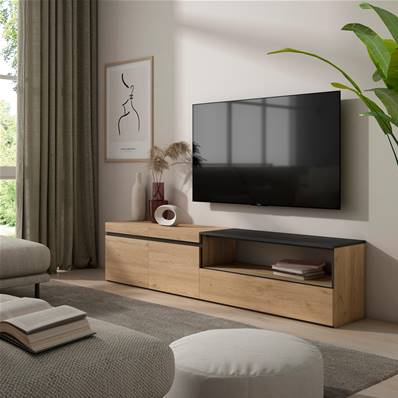 Mueble TV, Televisión, 200x45x35cm, Roble y negro