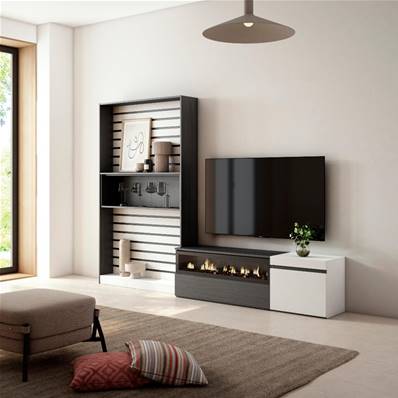 Muebles de Salón para TV, Blanco y negro , Chimenea eléctrica