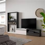 Muebles de Salón para TV, Blanco y negro , Chimenea eléctrica