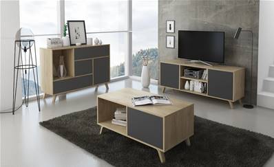 Set Wind Roble y Gris buffet-mueble tv-mesa centro