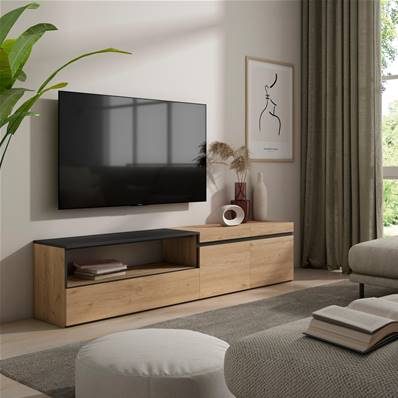 Mueble TV, Televisión, 200x45x35cm, Roble y negro