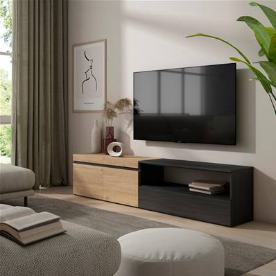 Mueble TV, Televisión, 200x45x35cm, Roble y negro