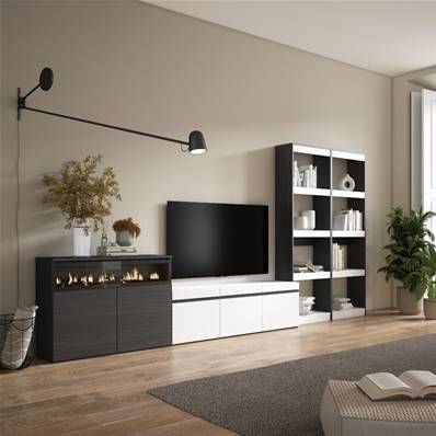 Muebles de Salón para TV, Blanco y negro , Chimenea eléctrica