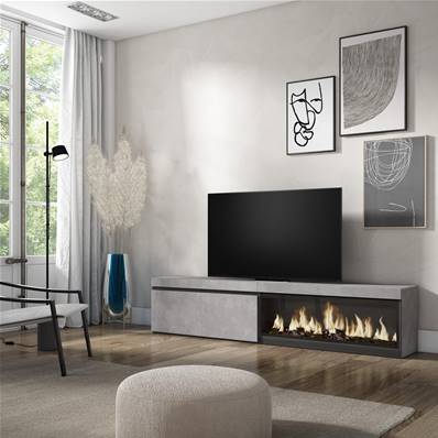 Mueble TV, Televisión, Cemento, Chimenea eléctrica XXL