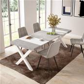 Mesa Consola extensible, Blanco y cemento, Patas madera maciza