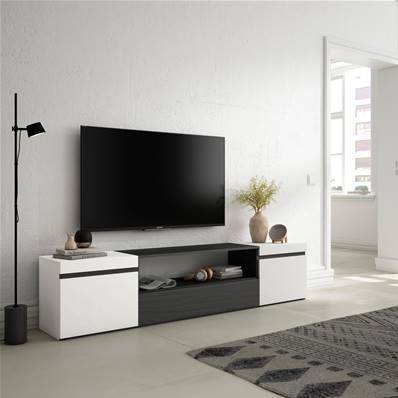 Mueble TV, Televisión, 200x45x35cm, Blanco y negro