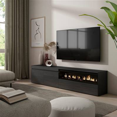 Mueble TV, Televisión, Negro, Chimenea eléctrica