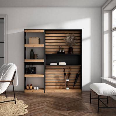 Librería estantería, 170x186x25cm, Roble y negro