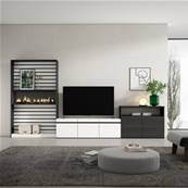 Muebles de Salón para TV, Blanco y negro , Chimenea eléctrica