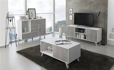 Set Wind Blanco y Cemento buffet-mueble tv-mesa centro